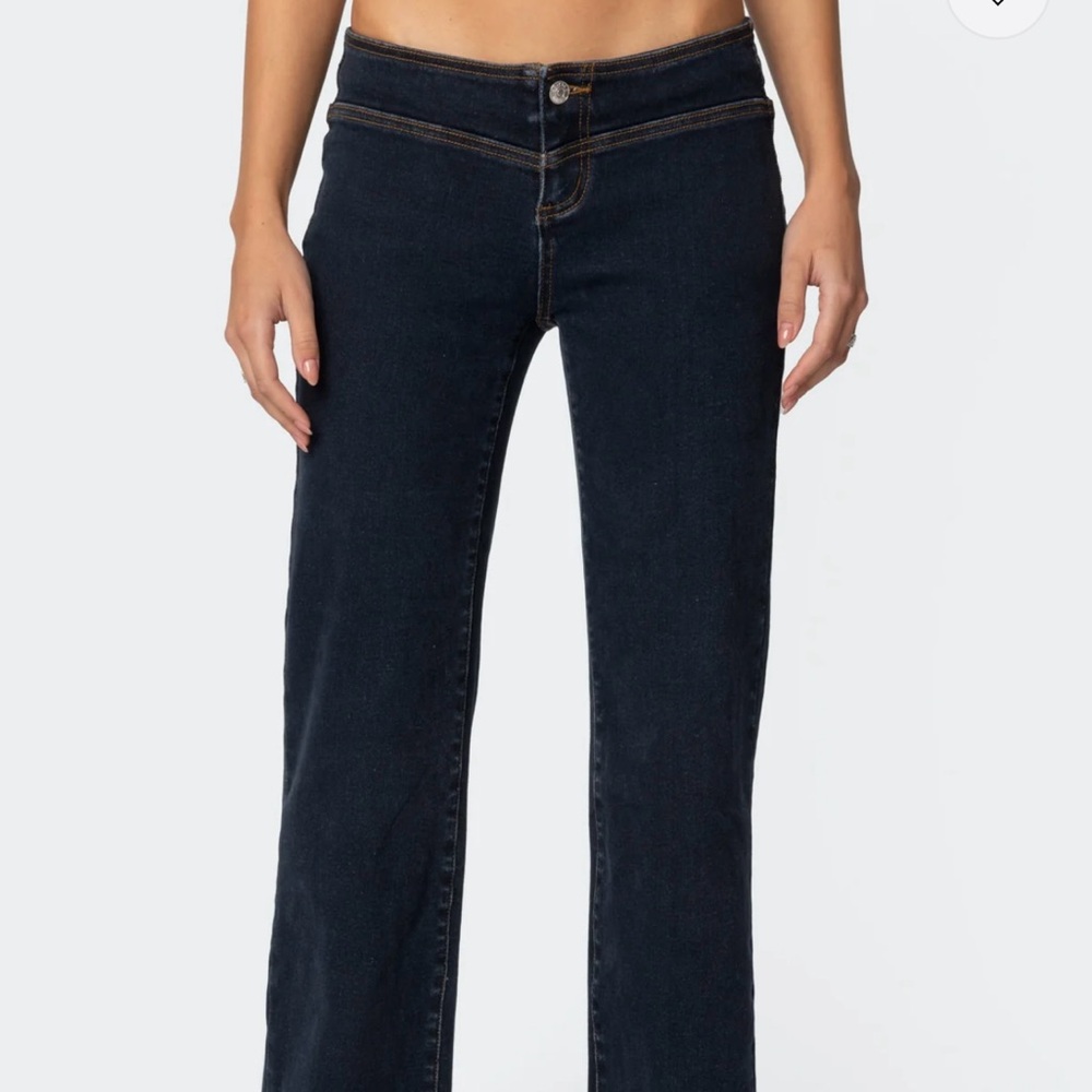 Edikted Ribbon Lace Up Low Rise Straight Leg Jeans